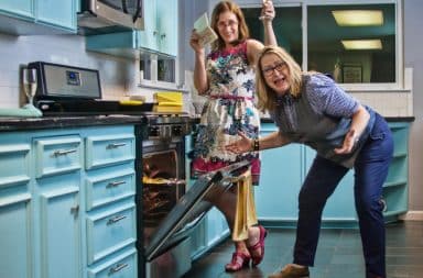 Lesbians in the kitchen being silly