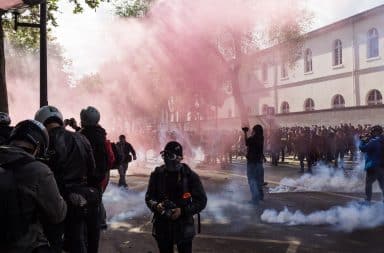 Protest groups in the street