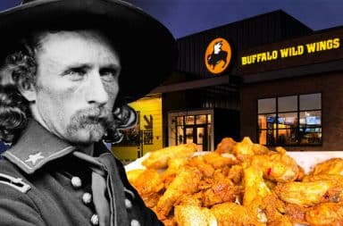 Custer eats wings, they're too hot!