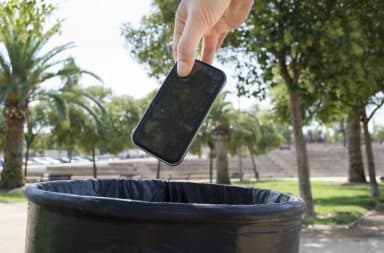 The phone goes in the trash