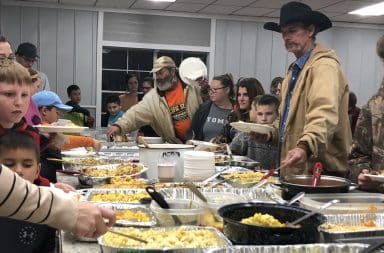 Big family Thanksgiving buffet dinner in Midwestern America