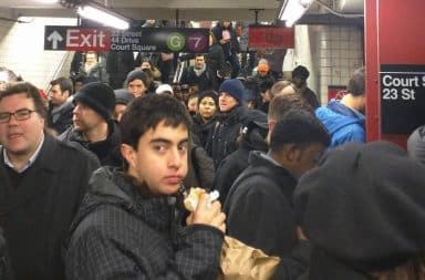 Eating a sandwich on the New York City subway