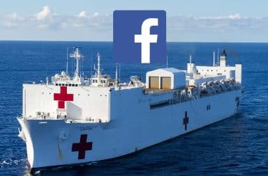 Ship with Red Cross and Facebook logos