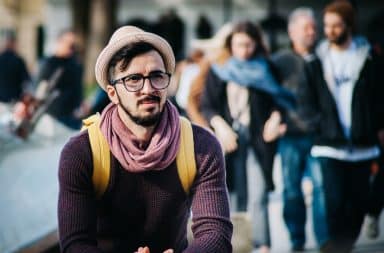 Hipster guy thinking outside