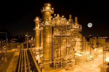 Public power plant with the moon in background