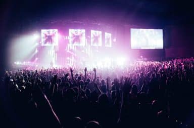 concert in a stadium the crowd go wild