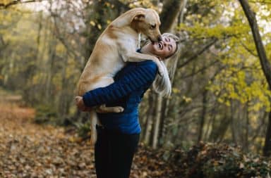 Dog mom in the forest