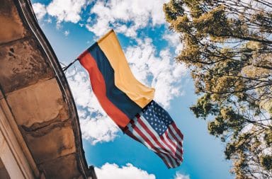 Colombian and USA flags outside