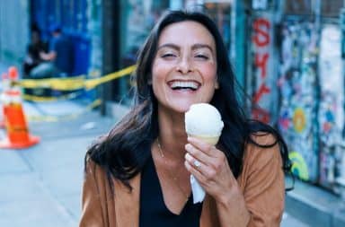 Woman eating ice cream in NYC