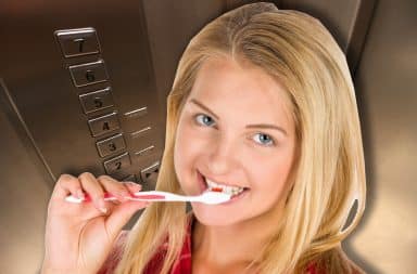 toothbrushing living in the elevator