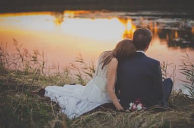 Wedding couple by the lake