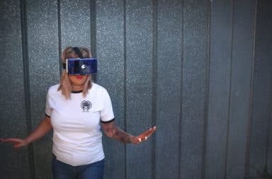 Woman using virtual reality headset