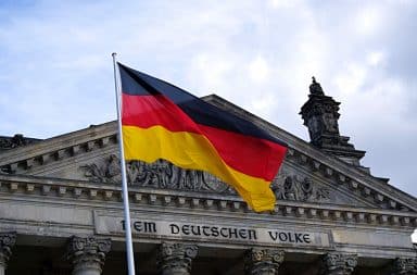 German flag flying above a building