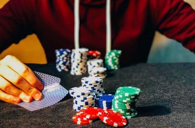 Poker professional player at a card table