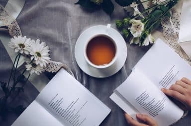 Reading books with a cup of tea