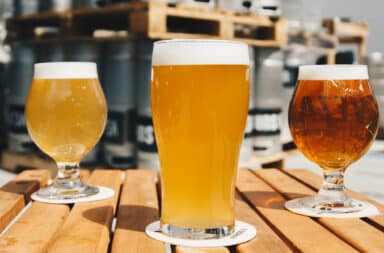 Three craft beers at a brewery