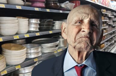 old man is mad in the store