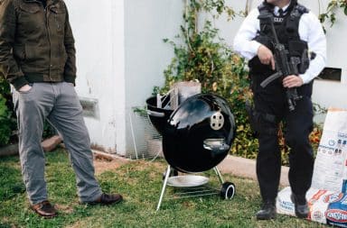 Scotland Yard officer at a backyard BBQ