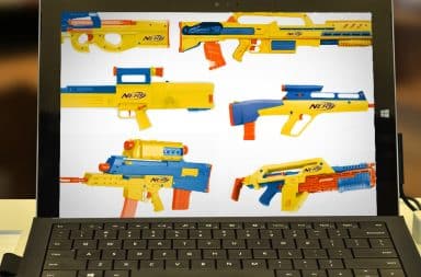 a zoom call with so many nerf guns