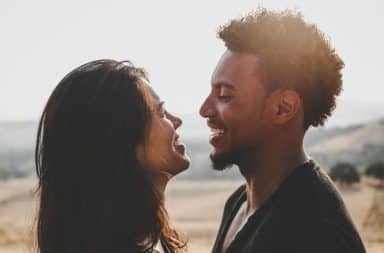Couple smiling in the sunset