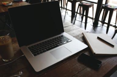 laptop in a cafe