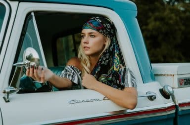 woman in a pickup