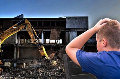 kid sad about the building getting demolished