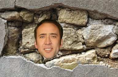 Nicolas Cage on a broken wall