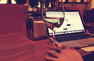 wine on the laptop