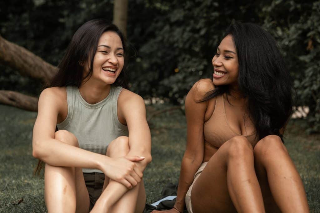 Women laughing outside