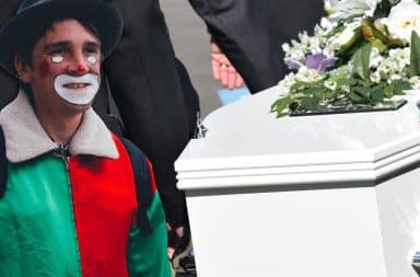 clown at a funeral