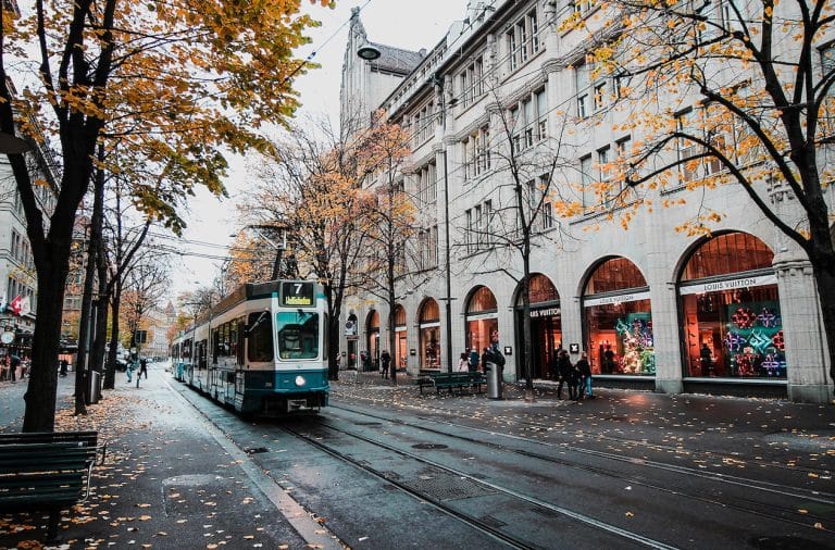 trolley in a european city abroad