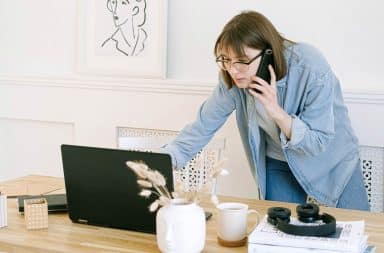 woman looking at a computer