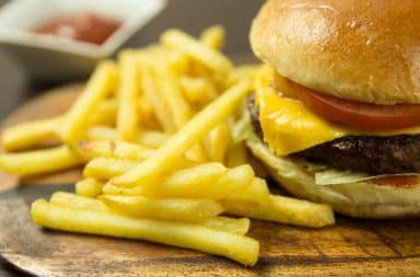 cheeseburger and fries