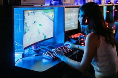 Woman at a computer game