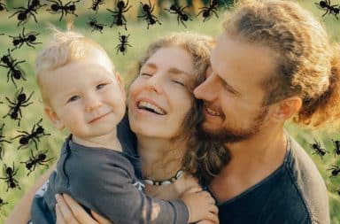 family covered in ants