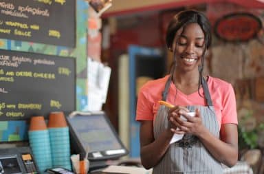 waitress smiling