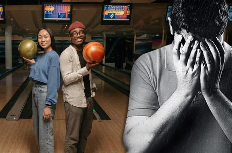 guy who is sad at the bowling alley