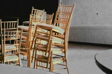 chairs are stacked up