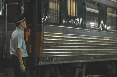 train conductor gazing on