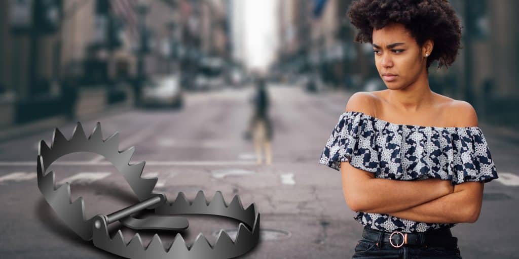 woman street bear trap