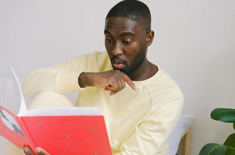 guy who is shocked at the book