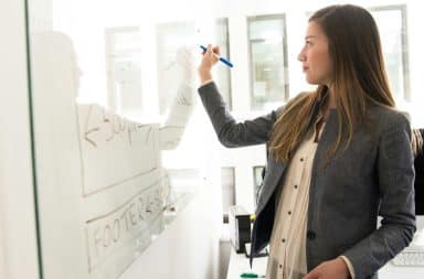 business school and writing on a white board