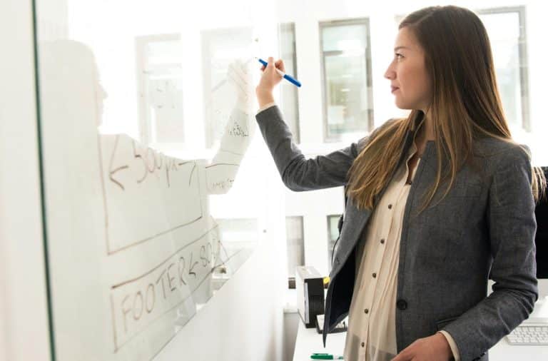 business school and writing on a white board