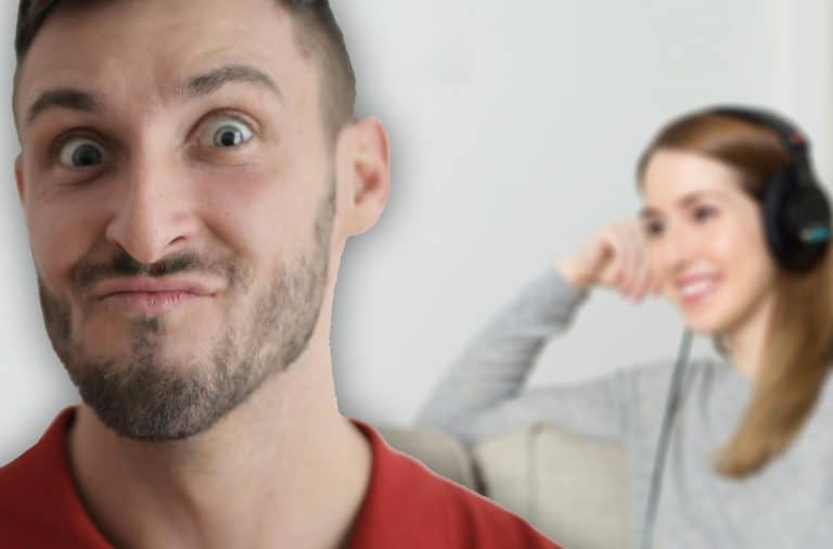 weird guy and a lady on podcast mode