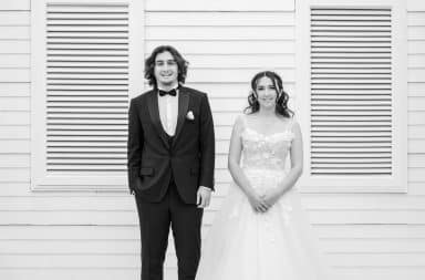 Bride and groom in black and white