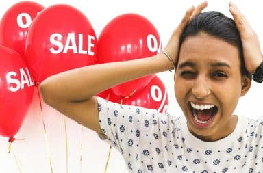 woman screaming at the sale!
