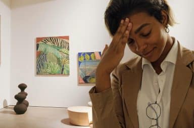 worried at the art gallery