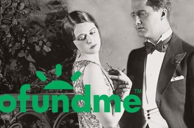 jay gatsby looking dramatic and the gofundme logo
