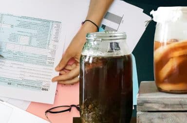 tax form and kombucha